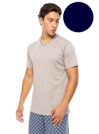 Ανδρική Καλοκαιρινή Πυτζάμα Ulisse - Yacht Blue - V-NECK - Print - Κοντό μανίκι - Cotton