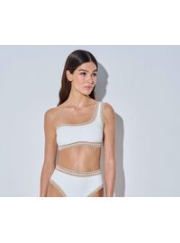 Lida Σετ Μαγιό - Λευκό μπικίνι - Crop top με έναν ώμο - Ψηλόμεσο - Slip - Lycra - Regular Fit