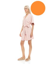 Γυναικεία Ρόμπα Pink Label - Σταυρωτή Apricot - Μανίκι 3/4 - Cotton