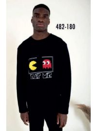 Ανδρική πυτζάμα Happy Family - Μαύρη - Print Pac man