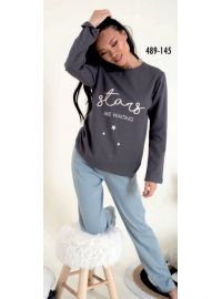 Γυναικεία πυτζάμα Happy Family - Γκρι - Γαλάζιο - Print