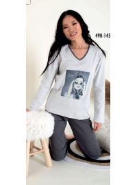 Γυναικεία πυτζάμα Happy Family - Γκρι - Μονόχρωμο Παντελόνι