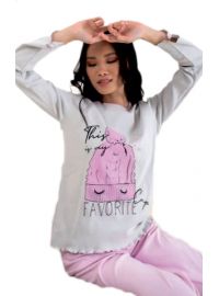 Γυναικεία πυτζάμα Happy Family - Λευκό - Ροζ Παντελόνι