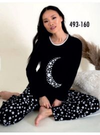 Γυναικεία πυτζάμα Happy Family - Μαύρη - Εμπριμέ Παντελόνι