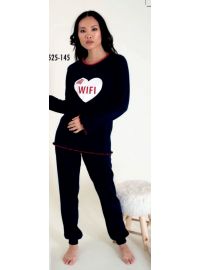 Γυναικεία πυτζάμα Happy Family - Μαύρη - Τύπωμα καρδιά