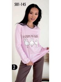 Γυναικεία πυτζάμα Happy Family - Ροζ - Print Κουνελάκια