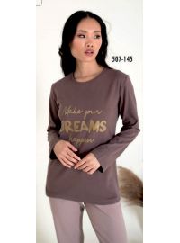 Γυναικεία πυτζάμα Happy Family - Σάπιο μήλο - Print χρυσό