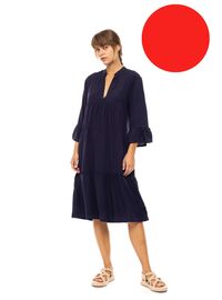 Γυναικείο Beachdress Pink Label -  Φόρεμα Midi - Κόκκινο - Regular Fit - Viscose