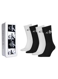 Ανδρικές Κάλτσες Calvin Klein - Logo - Μαύρες & Λευκές - Μακριές - 4 Pack