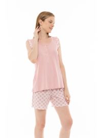 Γυναικεία πυτζάμα Pink Label - Εμπριμέ Σορτσάκι - Αμάνικη μπλούζα