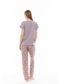 Γυναικεία πυτζάμα Pink Label - Παντελόνι με λαχούρια - Λιλά μπλούζα
