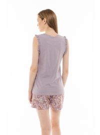 Γυναικεία πυτζάμα Pink Label - Σορτσάκι με λαχούρια - Αμάνικη μπλούζα