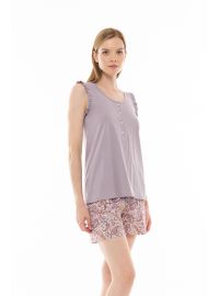 Γυναικεία πυτζάμα Pink Label - Σορτσάκι με λαχούρια - Αμάνικη μπλούζα