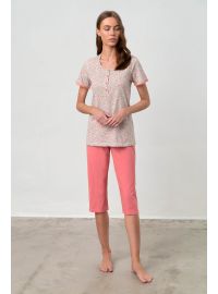 Γυναικεία πυτζάμα  Vamp - Κάπρι παντελόνι - Κοραλί