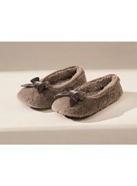 Γυναικείες παντόφλες σπιτιού Noidinotte - Λούτρινες καφέ - Φιόγκο