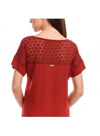 Γυναικείο φόρεμα καλοκαιρινό Vamp - Δαντέλα - Beachwear Κόκκινο