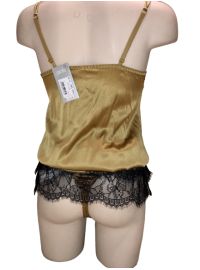 Γυναικείο Τοπάκι Parah - Ολομέταξο - Δαντέλα - Σετ Σλίπ - Ελαστικό - Χρυσό