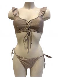 Lida Μαγιό Χρυσό - Σετ μπικίνι Crop Top με βολάν