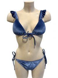 Lida Μαγιό τρίγωνο - Μπλε Βελούδο - Σετ μπικίνι με βολάν