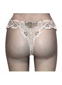 String slip Lida - Εκρού δαντέλα - Καφέ λεπτομέρειες