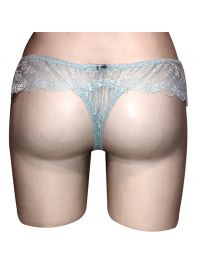 String slip Lida - Γαλάζια δαντέλα & διαφάνεια - Σατέν φιόγκο