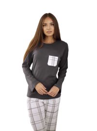 Γυναικεία πυτζάμα Happy Family - Γκρι - Καρό Παντελόνι