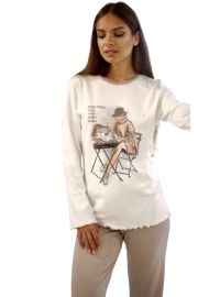 Γυναικεία πυτζάμα Happy Family - Λευκό - Μακρύ Παντελόνι