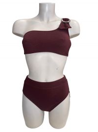 Lida Σετ Μαγιό μπικίνι Bronze - Crop top με έναν ώμο - Ψιλοκάβαλο Κανονικό Σλιπ