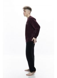 Ανδρική πυτζάμα Galaxy - Βελουτέ - Μπορντό -  Μαύρο παντελόνι