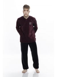 Ανδρική πυτζάμα Galaxy - Βελουτέ - Μπορντό -  Μαύρο παντελόνι