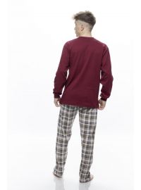 Ανδρική πυτζάμα Galaxy - Μπορντό -  Καρό παντελόνι