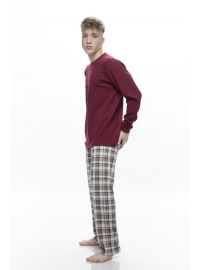 Ανδρική πυτζάμα Galaxy - Μπορντό -  Καρό παντελόνι