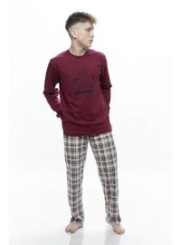 Ανδρική πυτζάμα Galaxy - Μπορντό -  Καρό παντελόνι
