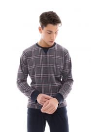 Ανδρική πυτζάμα Pink Label - Γκρι Καρό μπλούζα - Μπλε παντελόνι