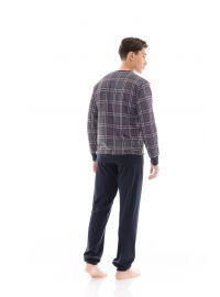 Ανδρική πυτζάμα Pink Label - Γκρι Καρό μπλούζα - Μπλε παντελόνι