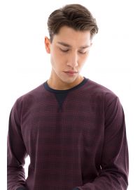 Ανδρική πυτζάμα Pink Label - Μπορντό καρό μπλούζα - Μπλε παντελόνι