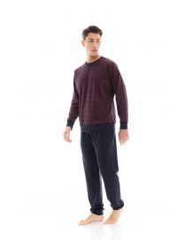 Ανδρική πυτζάμα Pink Label - Μπορντό καρό μπλούζα - Μπλε παντελόνι