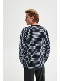 Ανδρική πυτζάμα Vamp - Ανθρακί με ρίγες - Homewear Set Βελουτέ