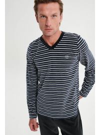 Ανδρική πυτζάμα Vamp - Ανθρακί με ρίγες - Homewear Set Βελουτέ