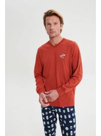 Ανδρική πυτζάμα Vamp - Κόκκινη - Μπλε - Homewear Set - Cotton