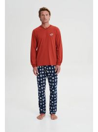 Ανδρική πυτζάμα Vamp - Κόκκινη - Μπλε - Homewear Set - Cotton