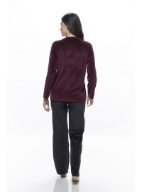 Γυναικεία πυτζάμα Galaxy - Βελουτέ - Γραφίτη - Μπορντό