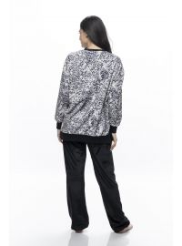 Γυναικεία πυτζάμα Galaxy - Βελουτέ - Μαύρη - Animal Print