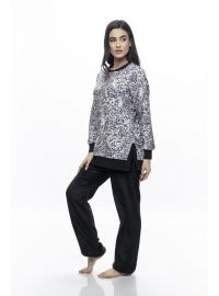 Γυναικεία πυτζάμα Galaxy - Βελουτέ - Μαύρη - Animal Print