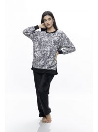 Γυναικεία πυτζάμα Galaxy - Βελουτέ - Μαύρη - Animal Print