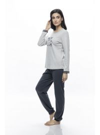 Γυναικεία πυτζάμα Galaxy - Γκρι μελανζέ - Γκρι παντελόνι