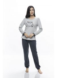 Γυναικεία πυτζάμα Galaxy - Γκρι μελανζέ - Γκρι παντελόνι