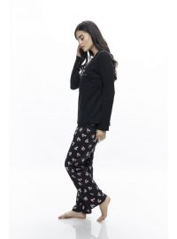 Γυναικεία πυτζάμα Galaxy - Μαύρη - Print καρδιές