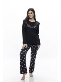Γυναικεία πυτζάμα Galaxy - Μαύρη - Print καρδιές