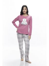 Γυναικεία πυτζάμα Galaxy - Ροζ - Καρό παντελόνι - Plus Size